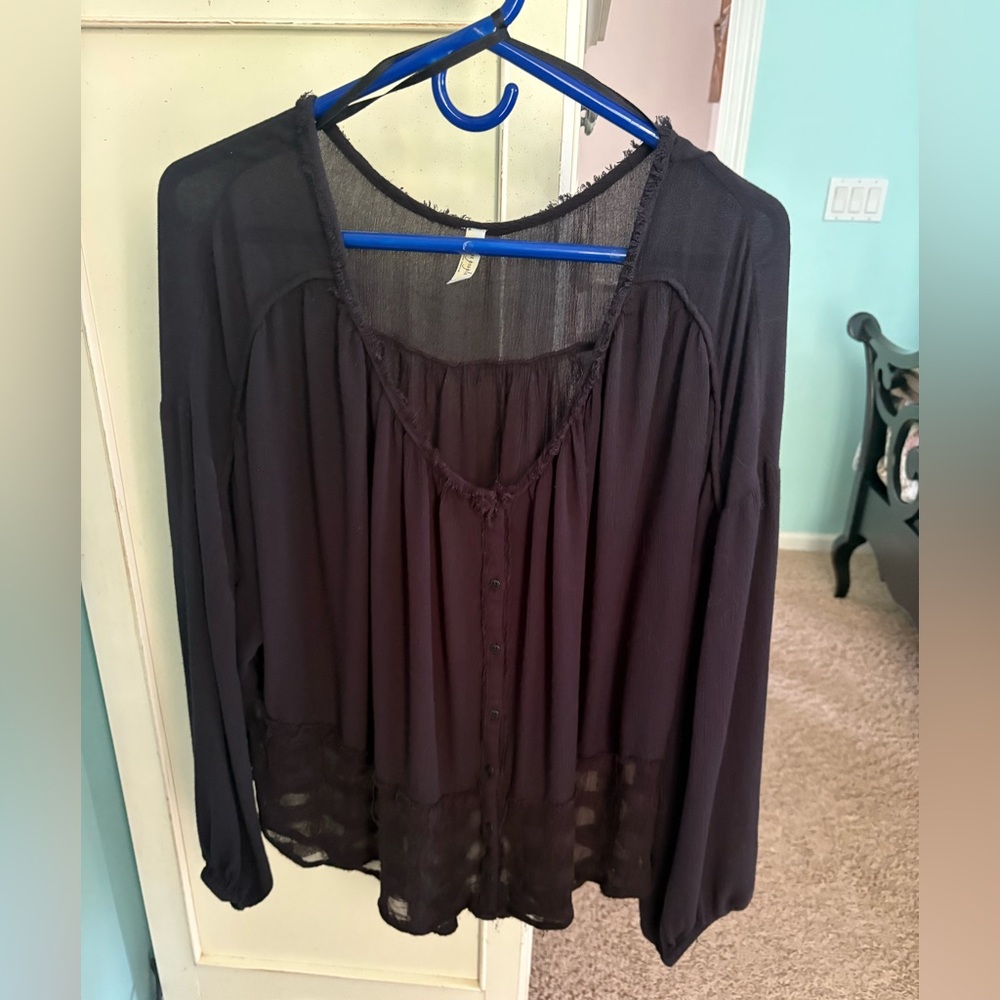 Free People Black Sheer Blouse